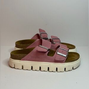Birkenstock Papillio Arizona Chunky Sandals in Pink Suede Leather Size 37
